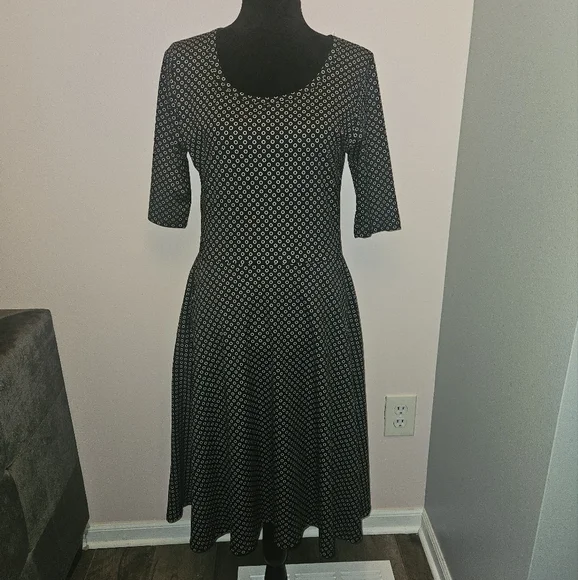 LuLaRoe Nicole Black & White Polka Dot Midi Dress - Size Large - Picture 1 of 8